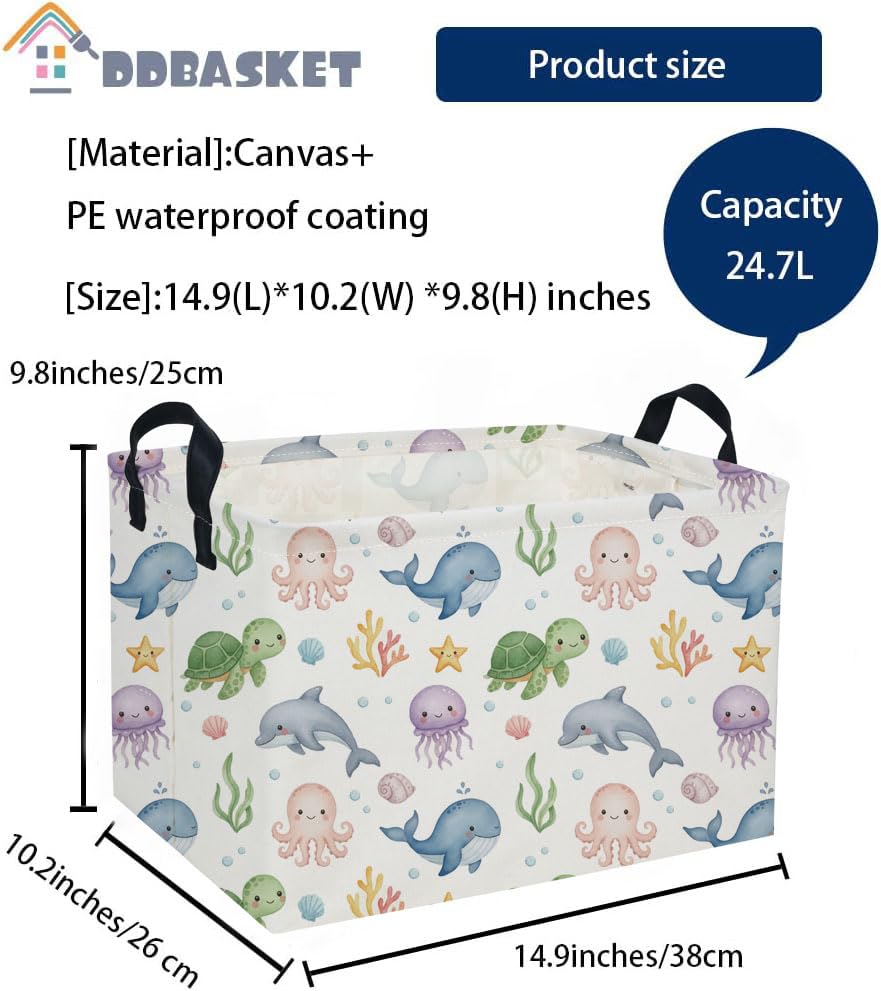 Image of Rectangle Kids Baskets Ocean Basket Cute Storage Bin Fish Box for Room Decor Gift Basket(Cute ocean)