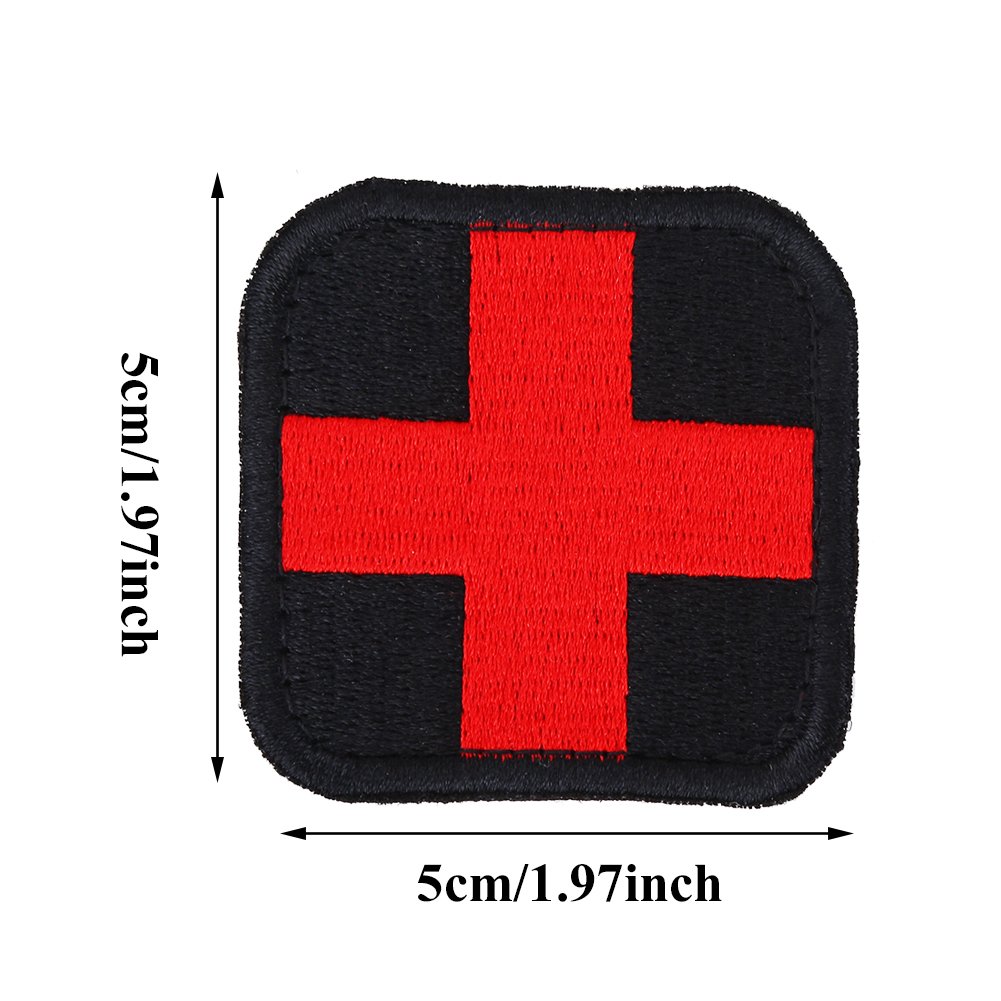 Taktyczna Naszywka Medyczna z Czerwonym Krzyżem, do Apteczki IFAK, Ratownictwa, Zestawu Ratunkowego, Czarna, 5x5 cm, 1 Sztuka