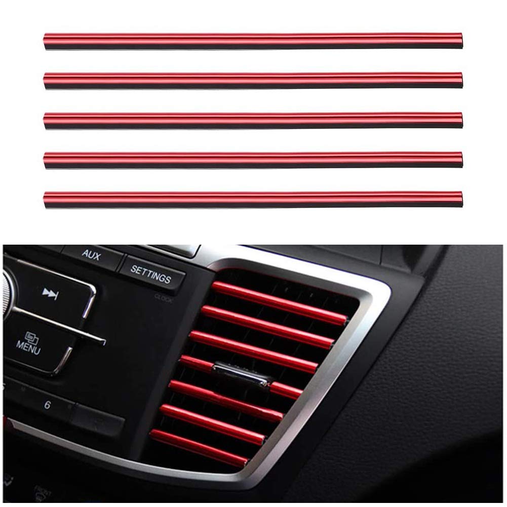 BOYUNLE 20 PCS Chrome PVC Car Air Conditioner Vent Outlet Trim Decoration Strip, DIY Decoration U-Shape Auto Interior Moulding Trim Strip Line, Car Shiny Accessories, Red