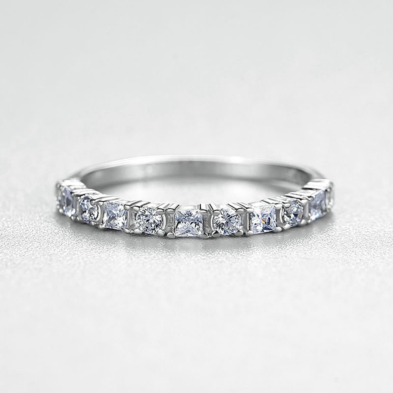 Anillo de oro 750 de 18 quilates, para mujer, apilable con moissanite redondo 750, oro blanco y plata, talla 52 (16,6)