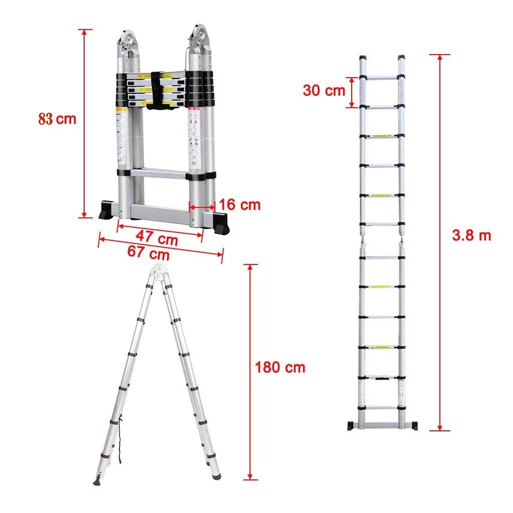 AutoBaBa MultiPurpose 3.8M Aluminium Portable Telescopic Ladder DIY