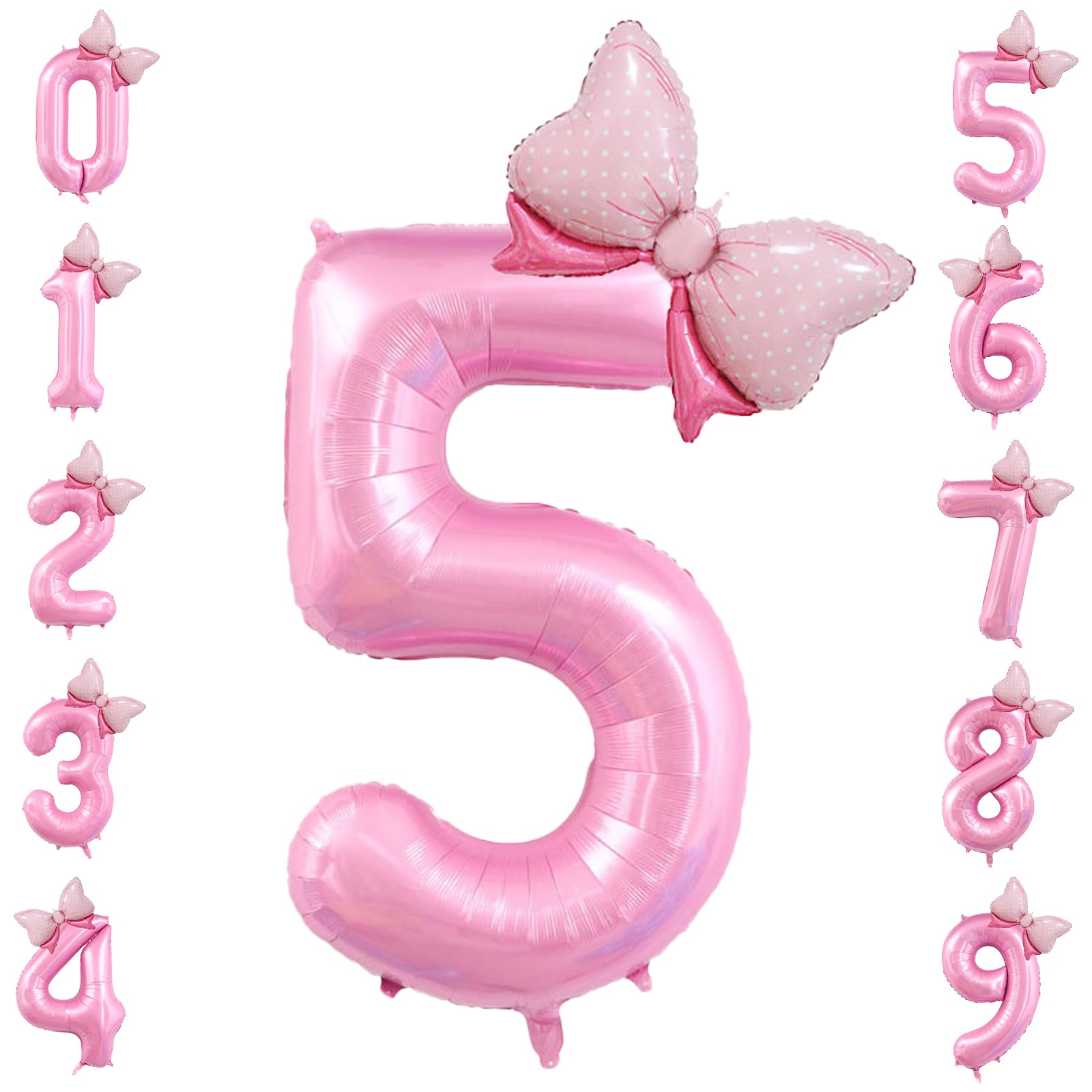 40 inch Number 5 Balloon with Bow Pink Happy Birthday Jumbo Number Balloon for Girls Daughter Birthday Decorations Party Supplies (Number 5)