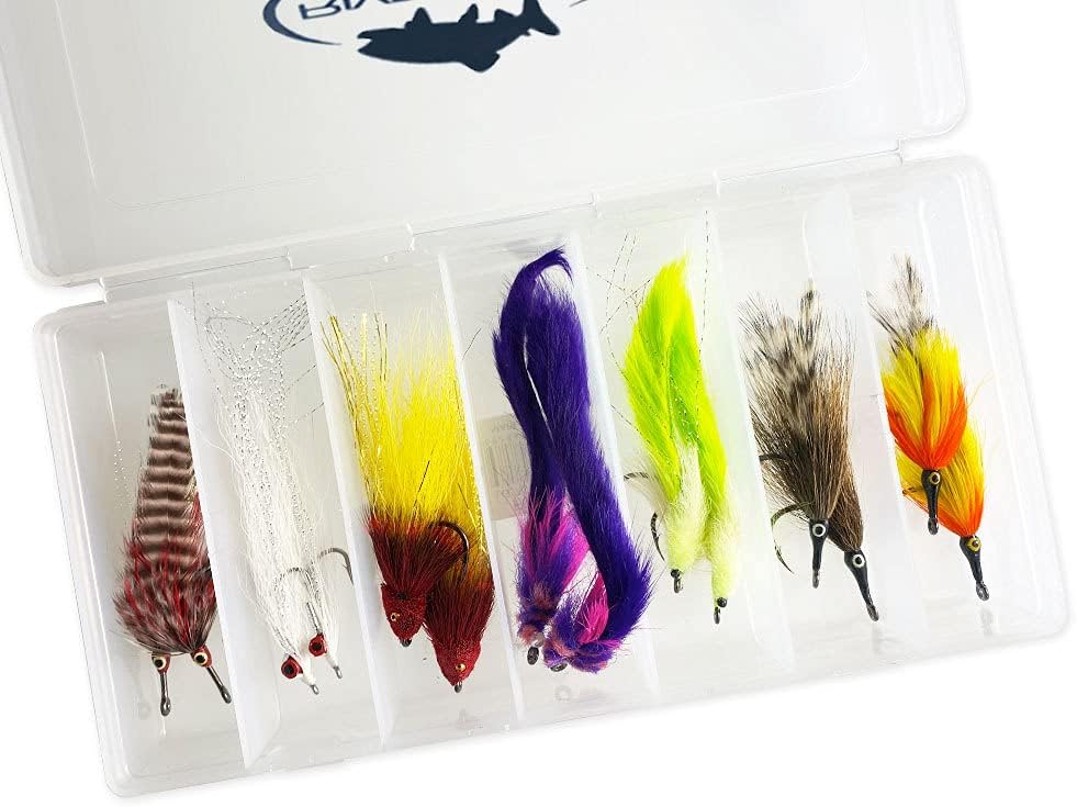 RiverBum Tarpon Fishing Flies Assortment Kit with Fly Box, Poppers, Shrimp, Crab, Deceiver Flies for Fly Fishing - 14 Piece