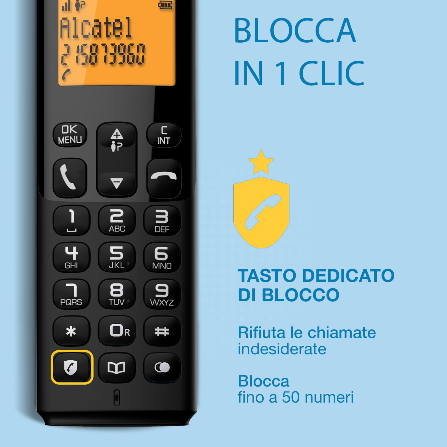 ALCATEL E160 Duo - Telefono Fisso Cordless DECT - Design Compatto - Grande Display Retroilluminato - Funzione Blocco Chiamate Indesiderate - 3 Memorie Dirette - 2 Portatili - Nero
