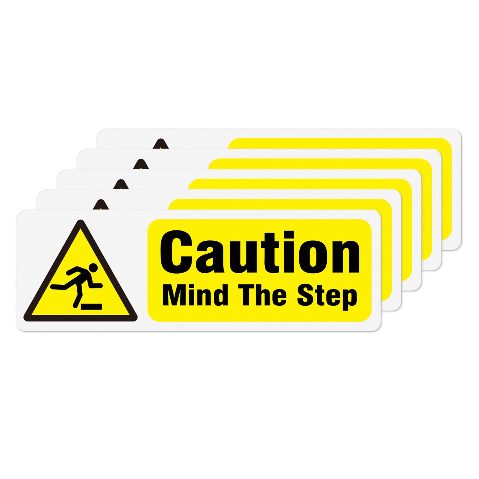 Caution Mind The Step Safety Sign 150 x 50 mm Self Adhesive Plastic Signage Attention Stairs Warning Notice for Floor Door Window Pack of 5