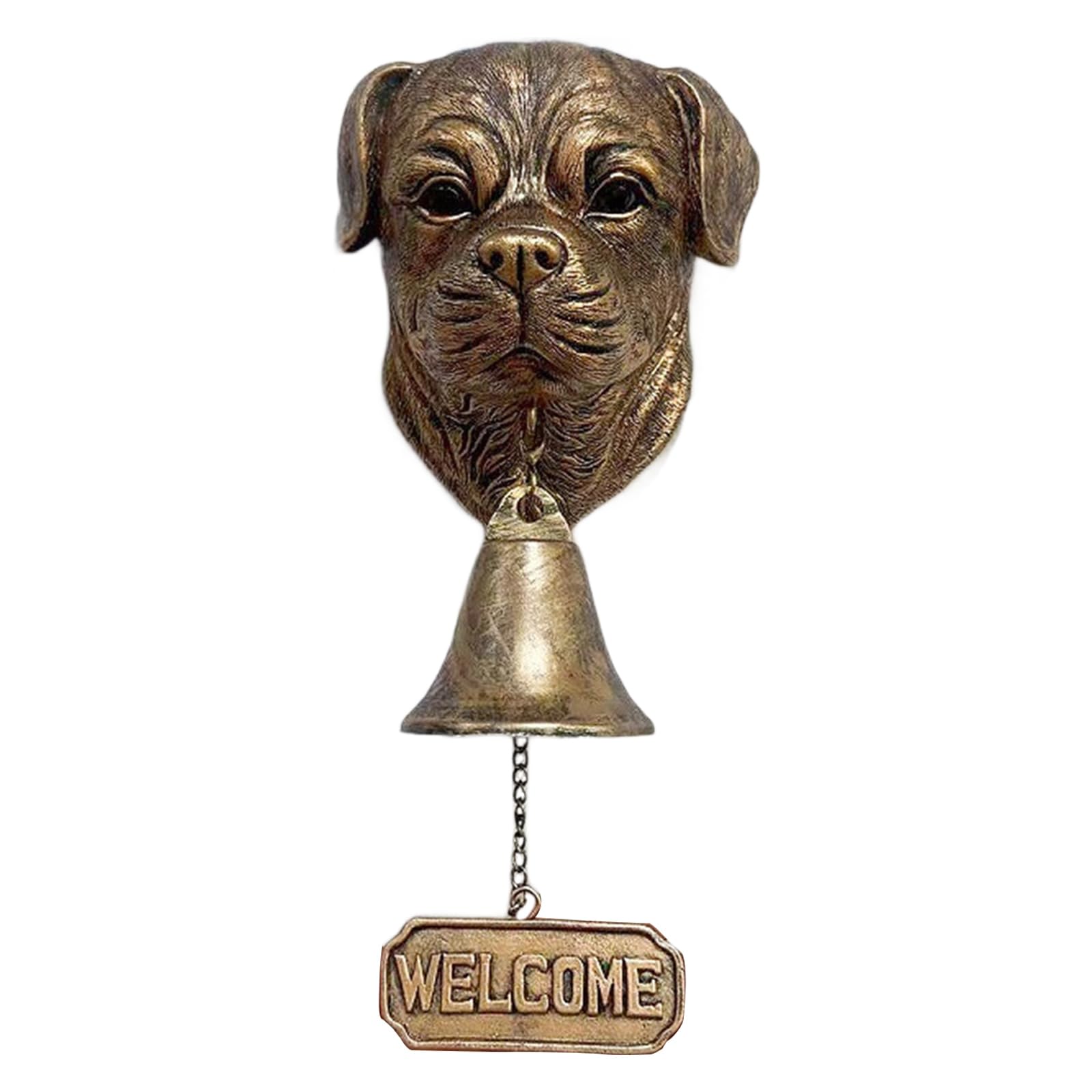 Nucelit Bronze Dog Head Shape Resins Welcome Doorbell Outdoor Wall Hanging Decoration for Dog Lover Home Entrance Decors Head Statue Door Ornament