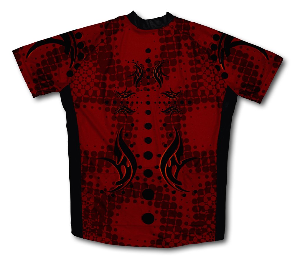 ScudoPro Black & Red Tribal Short Sleeve Cycling Jersey for Youth - Size M