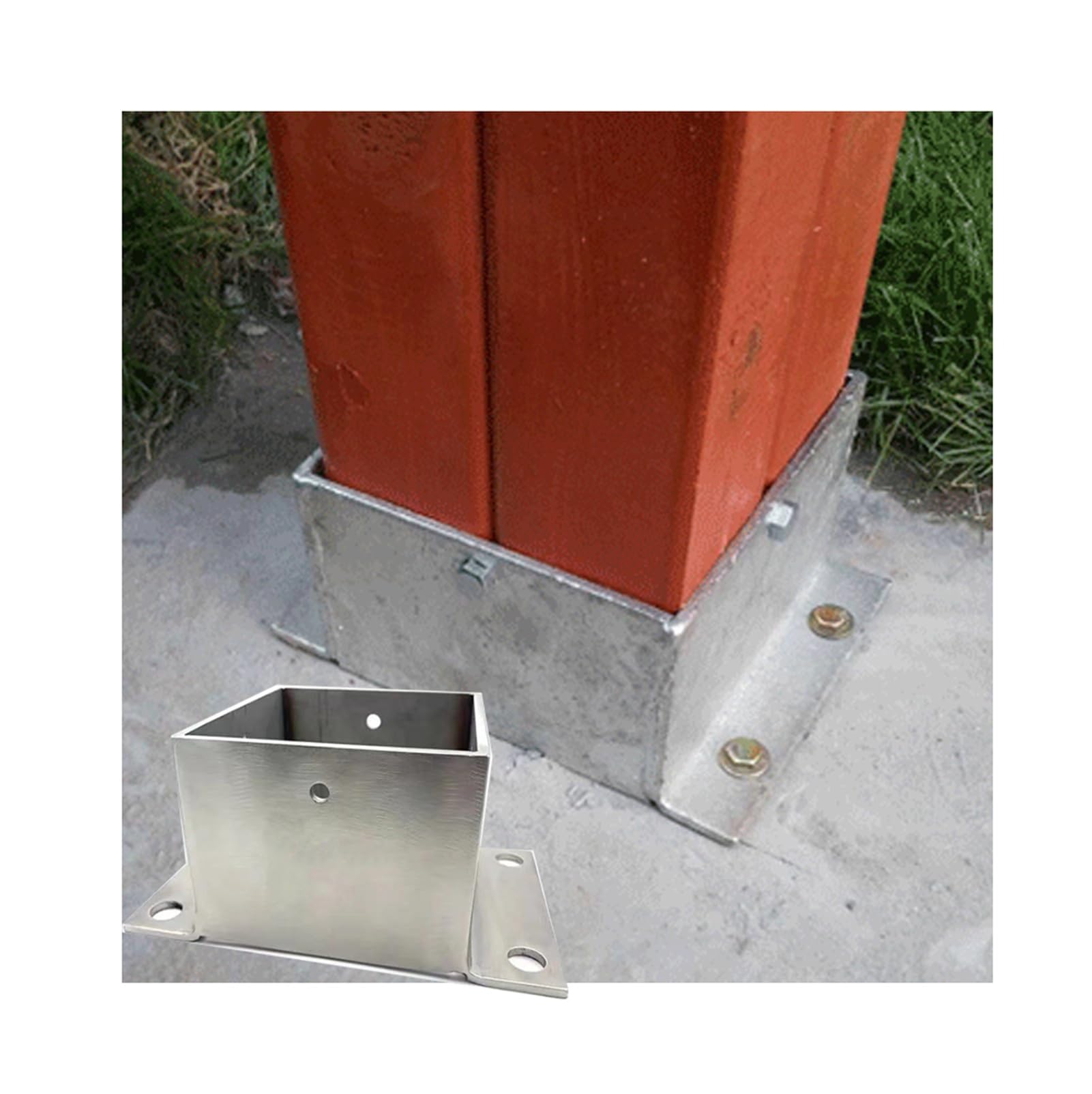 Base de anclaje de poste de metal resistente con tornillos para un soporte resistente en barandilla de porche, pérgola y soportes estructurales