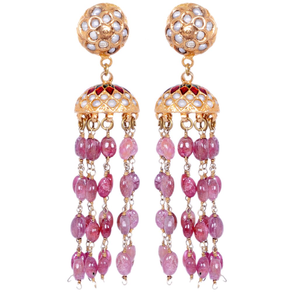 Gehna Jaipur Pink Spinel Gemstone Bead With Pearl Studded Jhumki Style Earrings Le01-1090 (Pink) (B09X5WGNXV) Amazon Price History, Amazon Price Tracker
