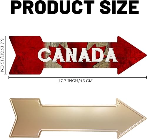 Miniatura 2 de Mukuko Letrero de metal con flecha derecha de Canadá, decoración de pared, barra de cueva de hombre, letreros de regalo personalizados de 6 x 18