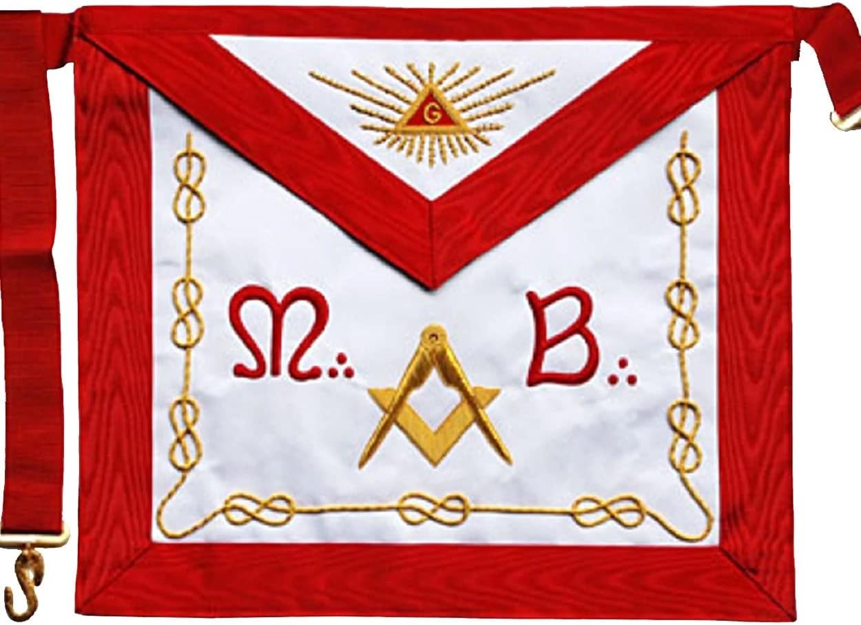 Bricks Masons Master Mason Scottish Rite Apron - White & Red Moire Gold Embroidery