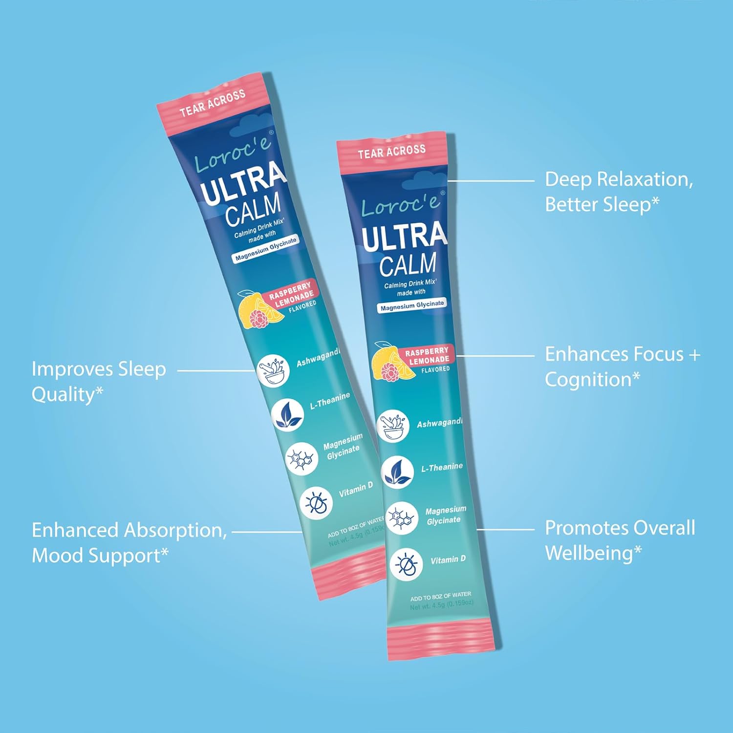 UltraCalm Super Cortisol Drink Packets with Magnesium Glycinate, Ashwagandha, L-Theanine, Vitamin D3, Calming Magnesium Powder for Relaxation & Sleep, Raspberry Lemonade, No Sugar(30 Servings) - Image 4