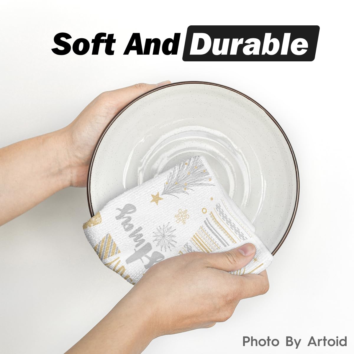 Artoid Mode Snowflake Xmas Trees Merry Christmas Kitchen Towels Dish Towels, 18x26 Inch Farmhouse Holiday Winter Decoration Cleaning Set of 2