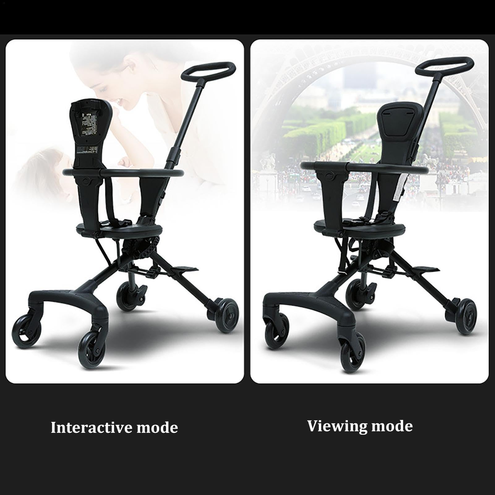 Passeggino pieghevole da viaggio, portatile girevole a 360 gradi | reversibile, comodo, leggero, sicuro, per bambini, con cintura di sicurezza per parchi, jogging, passeggiate, picnic