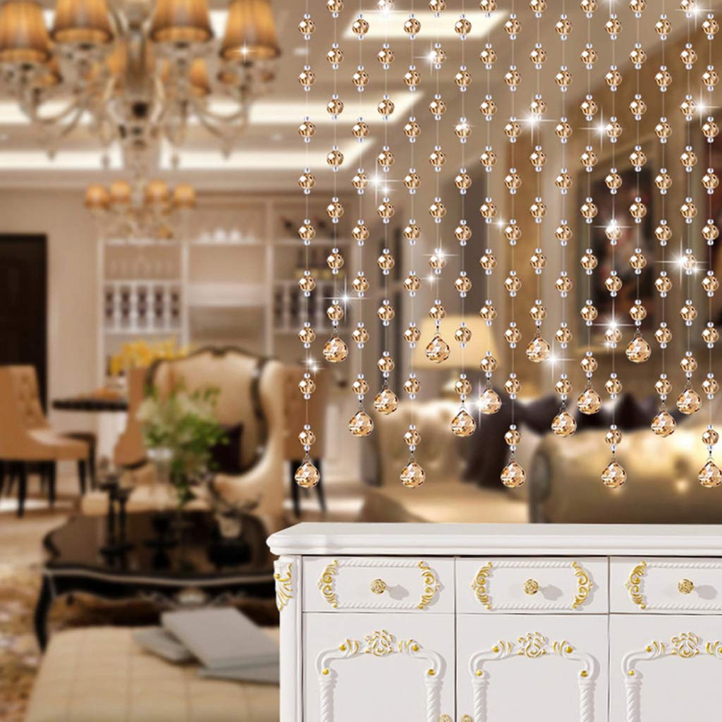 ZHOUXIAO Rideau Perlé en Cristal Or pour Les Portes, 25 Brins Rideaux Verre Cristal Porte Cordes De Rideau De Rideau De Rideaux De Panneau De Fenêtre De Fenêtre Placard Placa 100x120cm