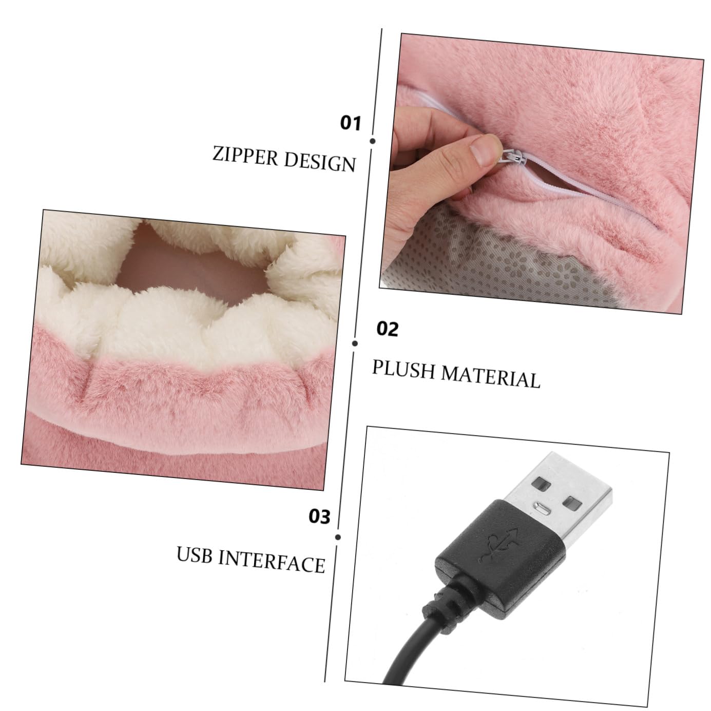 Cabilock Calentador de Pies Eléctrico Diseño Rosa USB para Invierno Calentamiento Rápido, Material EVA y Peluche para Uso en Casa y Oficina