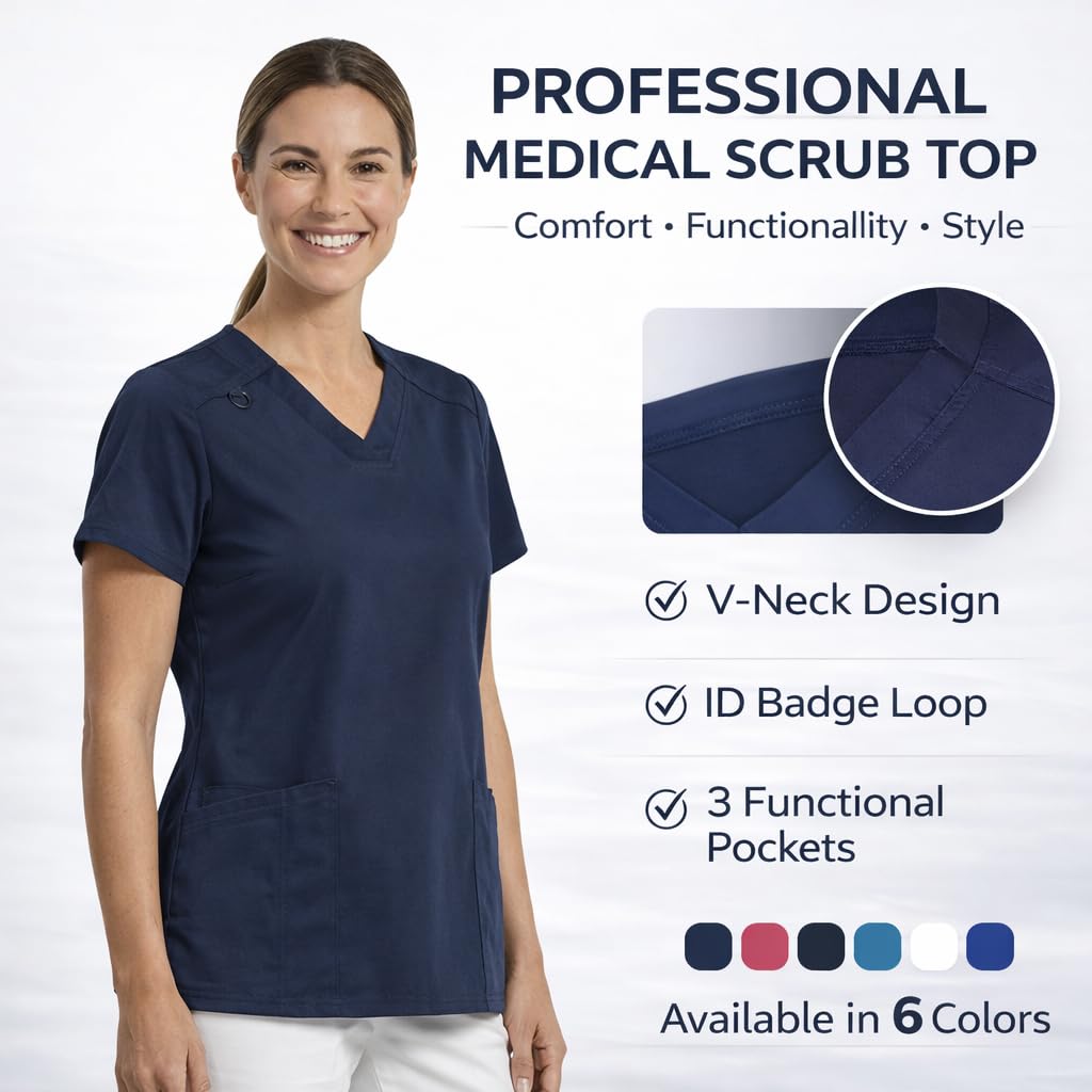 B-well ANGELICA Casaca de enfermería para mujer, túnica médica con cuello en V, bolsillos funcionales, transpirable y fácil de limpiar, ropa de trabajo para clínica y práctica - 4