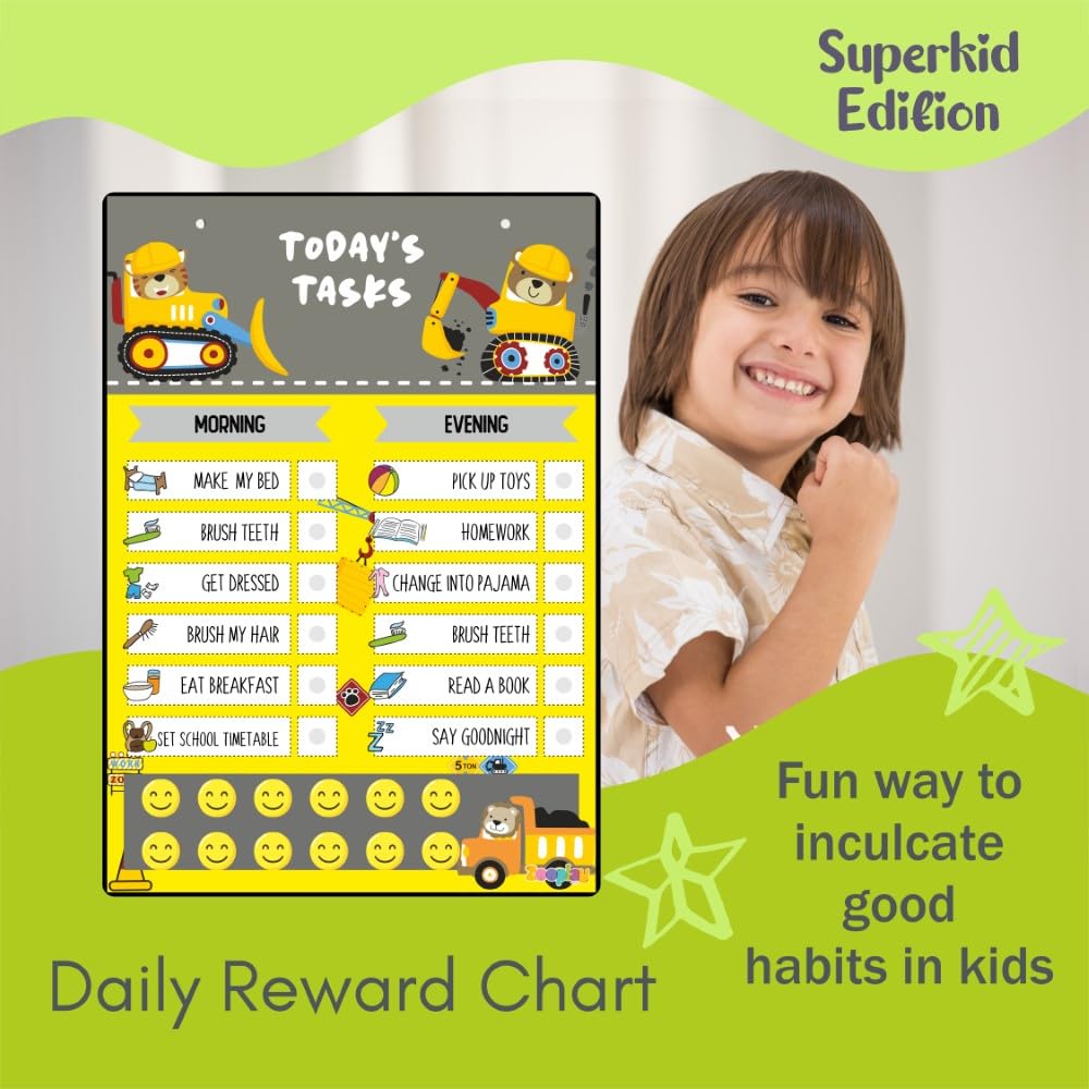 Zooplay India My Responsibility Chart - Good Habit Chart for Kids - Reusable Behavior Tracker with SmiliesI For Age 3-12 year I Reward chart I gift for Kids 3 yr -12 yrs (Builder Zone) - Image 3 thumbnail