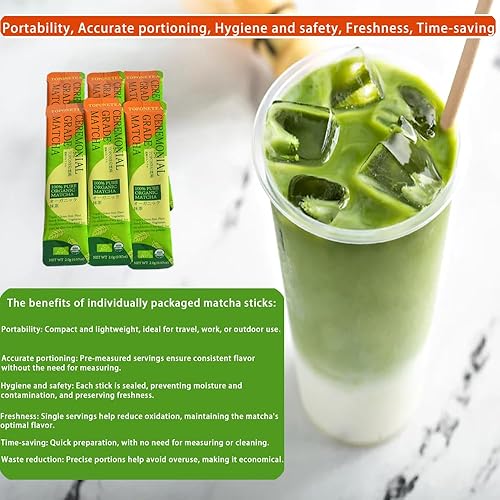 Miniatura 5 de Mini juego de té matcha, polvo de matcha japonés orgánico ceremonial con 30 palitos de una sola porción y batidor de bambú hecho a mano