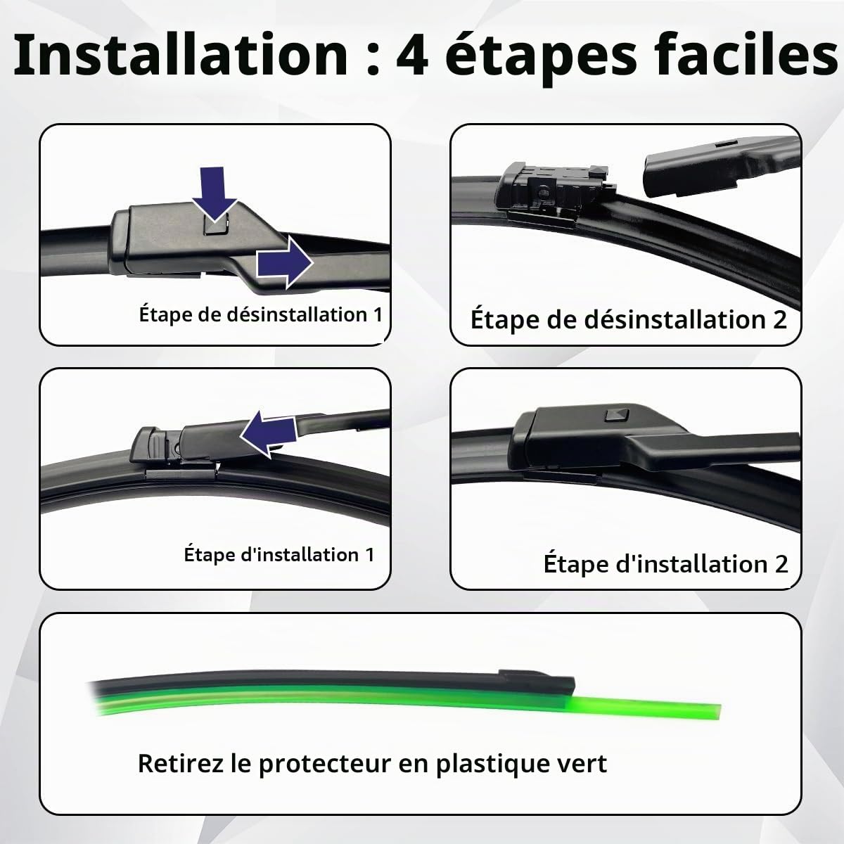 Essuie-glace de voiture compatible avec Fiat Panda MK3 2012-2019 Balais d'essuie-glace avant et arrière de voiture Essuie-glaces en caoutchouc souple Pare-brise automatique 24"+15"+11"2016 2017 2018 (