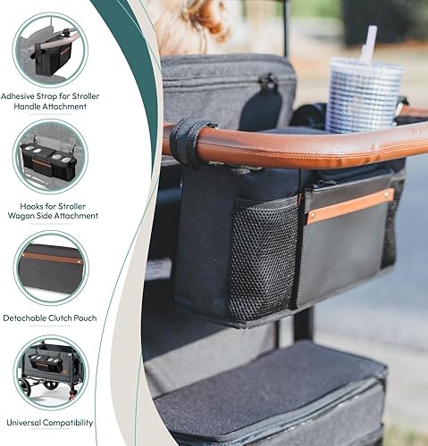 Miniatura 5 de WONDERFOLD Tokidoki - Organizador de cochecito para consola de padres con 4 portavasos aislados, accesorio de mango de velcro, 2 bolsillos de