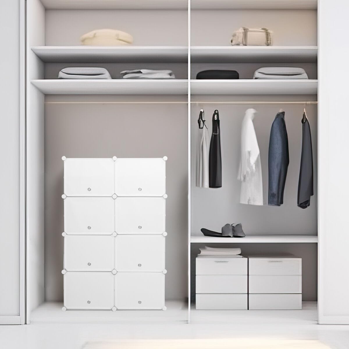 InnovaGoods® Zapatero Modular Portátil, 10 módulos, 18 Compartimentos para 36 pares, Incluye Perchero y Orificios de ventilación, Montaje sin herramientas. mueble zapatero para vestidores, baños, etc.