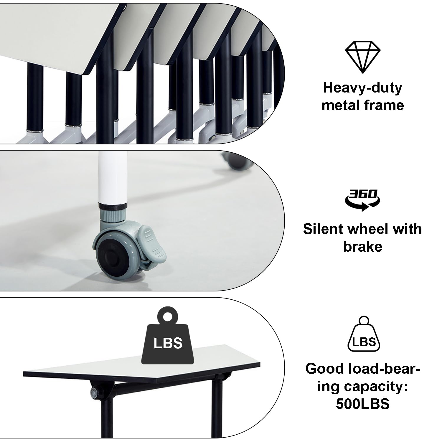Modular Conference Table Mobile Conference Room Training Room Tables with Wheels Foldable Meeting Table Rolling Seminar Table for — view 8