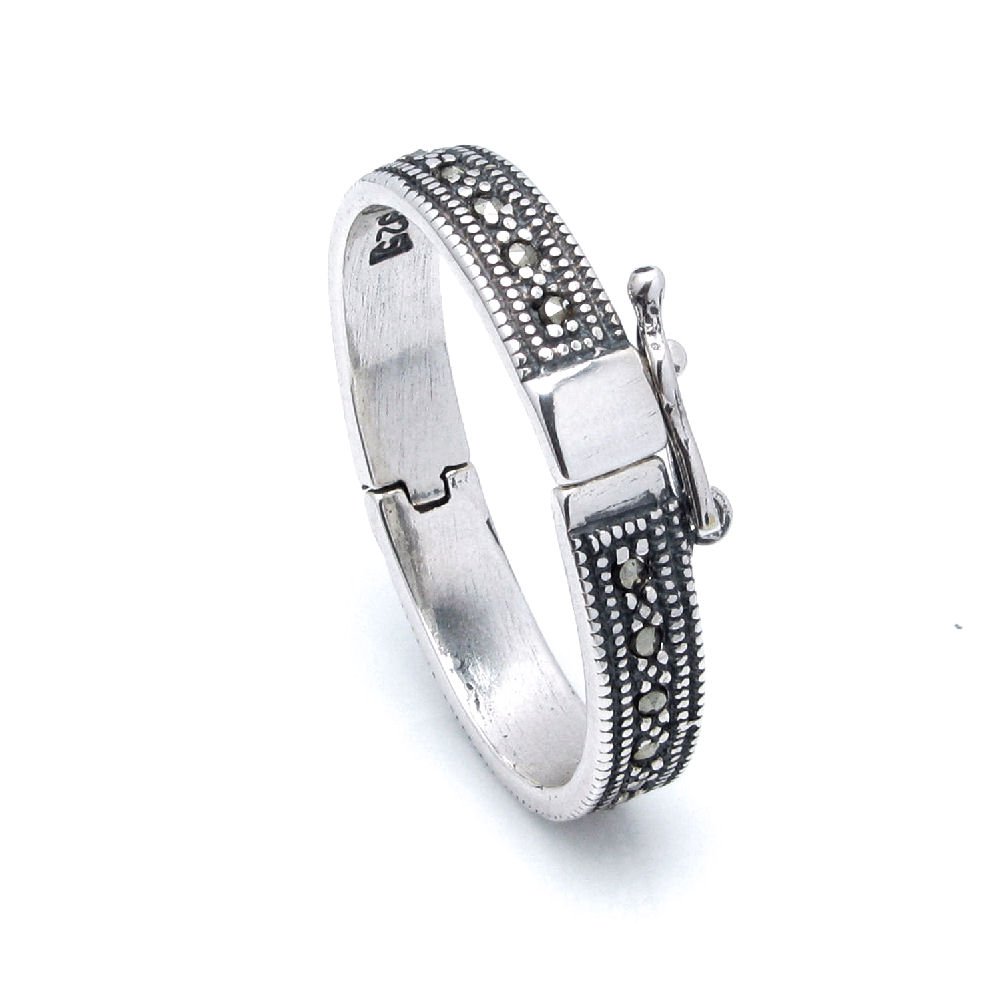 Dreambell 925 Sterling Silver Oval Marcasite Connector Pearl Necklace Shortener Enhancer Clasp with Safety Lock