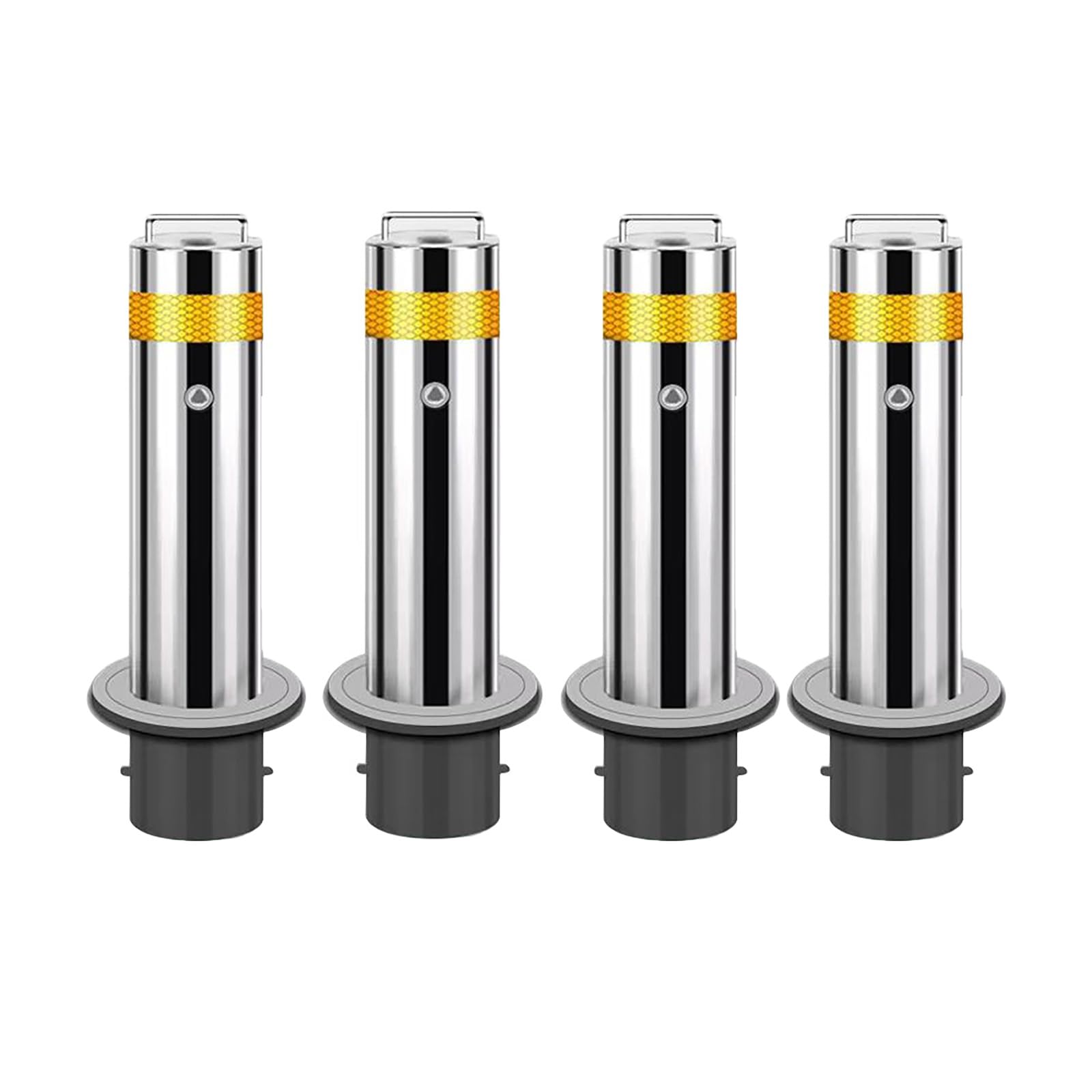 Aioneer Stainless Steel Parking Bollards - 4Pcs Yellow Reflective Traffic Safety Posts With Embedment Sleeve For Enhanced Visibility & Protection - Durable Removable Design