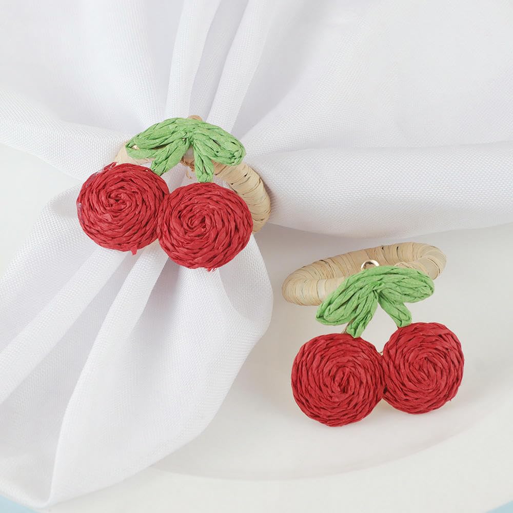 Rond De Serviette Lot de 36 Ronds De Serviette en Raphia Tressé a Motif Cerises Rouges pour Mariages Anniversaires Et Dîners D'Hôtel
