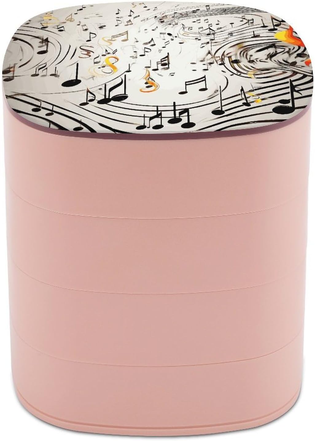 Music Notes Print Jewelry Box Small Cylinder Jewelry Cases Earring Organizer Case with Mirror Rotatable Storage Boxes with 4-Layers for Ring Necklaces Makeup