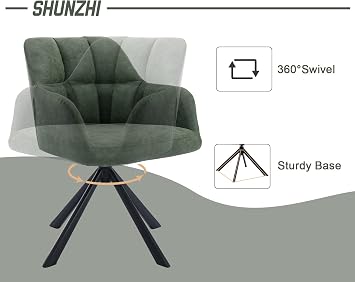 Shunzhi Modern Leather Office Chair No Wheels Swirl Desk Chair Comfy Computer Task Chair Metal Legs Upholstered Accent Arm Chair for Living Room/Bedroom/Small Spaces/Home Office, Green