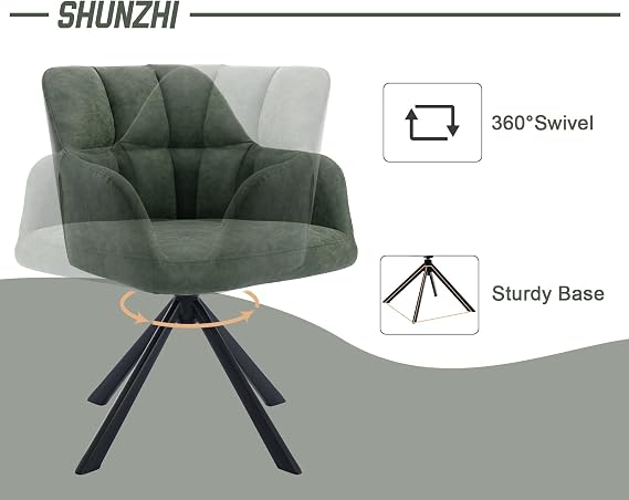 Shunzhi Modern Leather Office Chair No Wheels Swirl Desk Chair Comfy Computer Task Chair Metal Legs Upholstered Accent Arm Chair for Living Room/Bedroom/Small Spaces/Home Office, Green