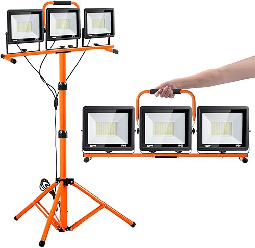 Luces de trabajo de 21000 lúmenes con soporte, 3 luces de trabajo LED de cabeza ajustables, con soporte de trípode ajustable y plegable, lámpara