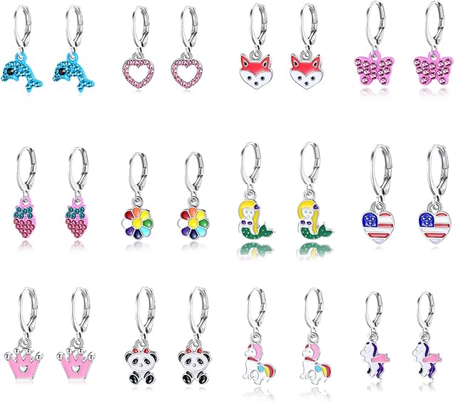 XIANNVXI 12 Pairs Earrings Kawaii Cute Hypoallergenic Stainless Steel Earring Multi-styles Lovely Jewelry Birthday Christmas Gifts