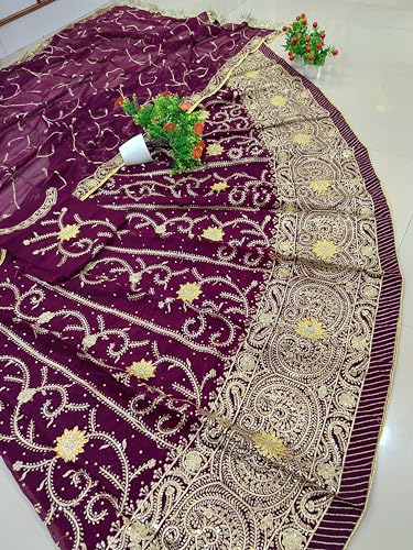Image of Heavy Embroidery Work Semi Stitched Shimmer Silk Designer Rajputi Poshak For Women Rajasthani Lehenga Choli