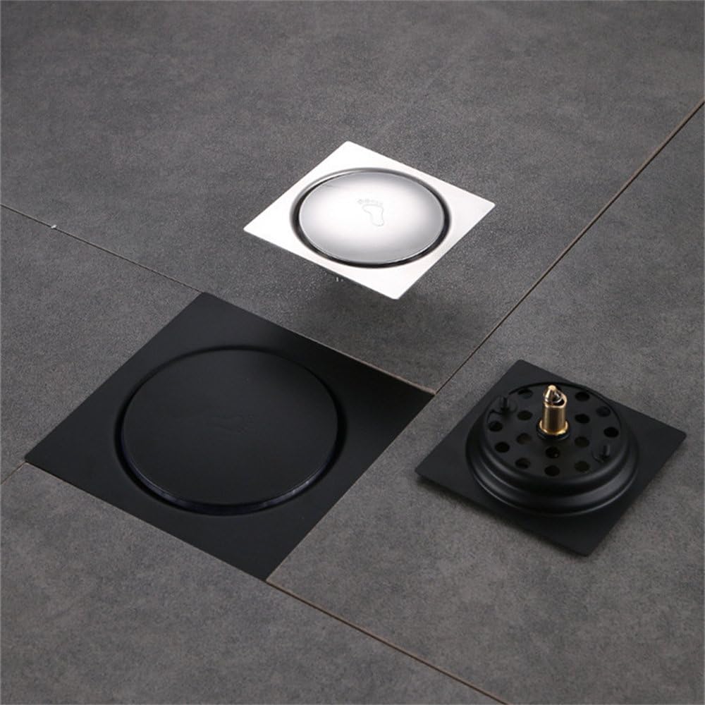 Siphon de Sol en Acier Inoxydable à Rebond, Siphon de Sol à Pousser, Siphon de Sol à Grand déplacement, désodorisant, pour Zone sèche, Cuisine, Salle de Bain, Noir, 10 x 10 cm