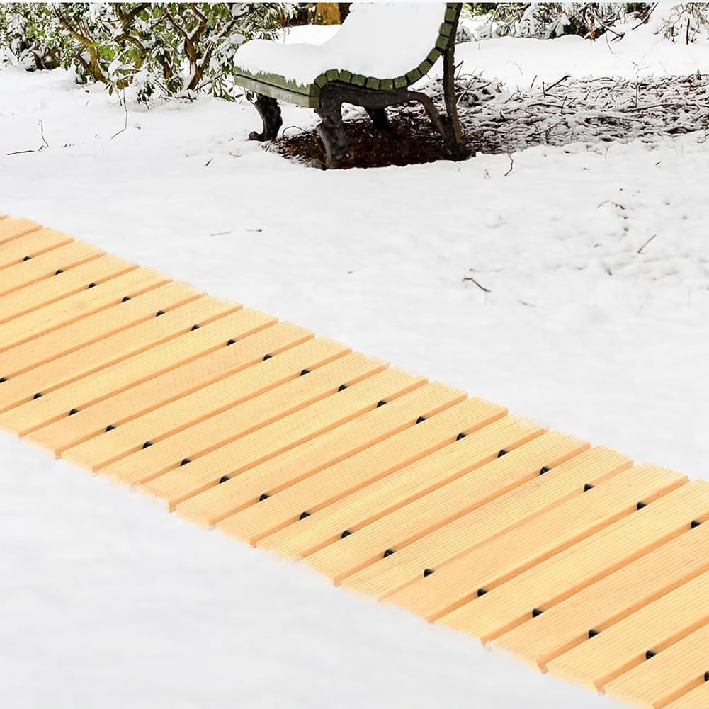 Camino de jardín resistente a la intemperie, cubierta enrollable con piedras decorativas de escalón, superficie de madera dura duradera para pasarela al aire libre, ideal para césped y eventos