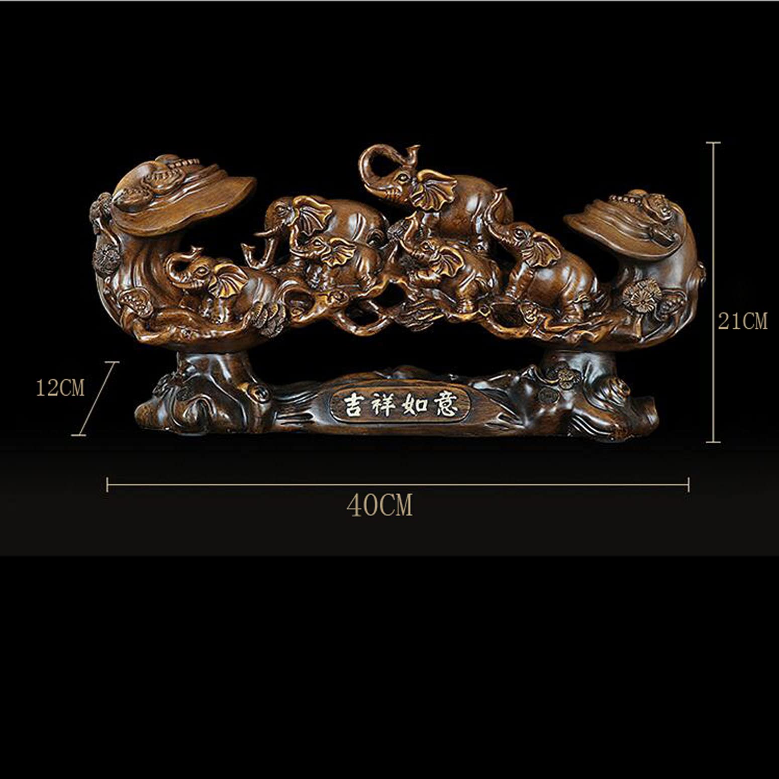Sculture Statue Figure Decorative di Elefante in Legno, Statue Decorative di Elefante Portafortuna, Scultura in Resina di Elefante, Oggetto Decorativo, Marrone, 40 x 12 x 21 cm