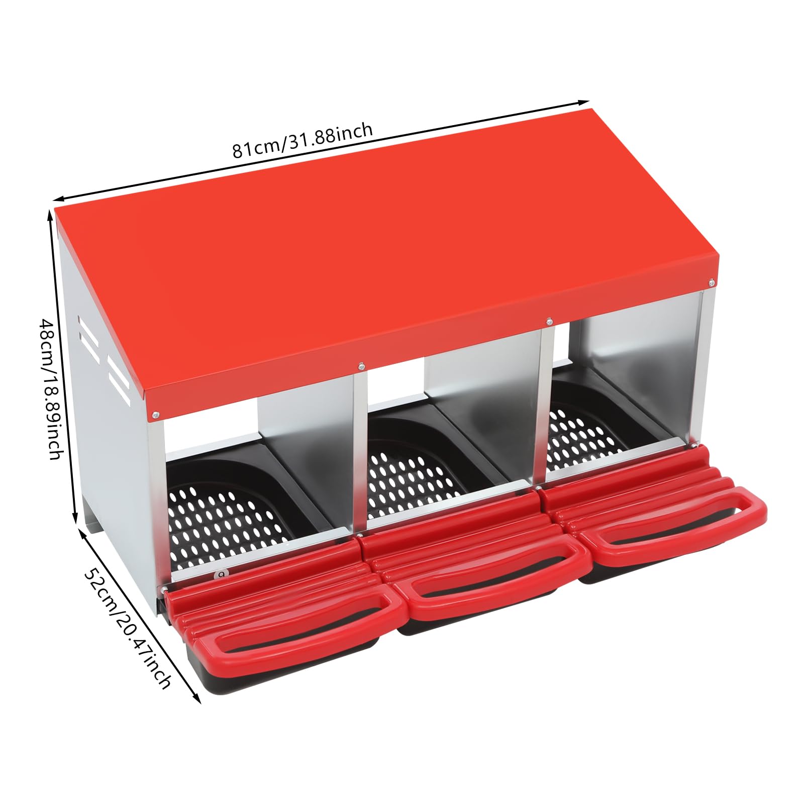 Nido para pollos, 3 compartimentos, acero galvanizado, 81 x 52 x 48 cm | Con recolección automática de huevos nidos para aves de corral para montaje en pared o en el suelo en el gallinero