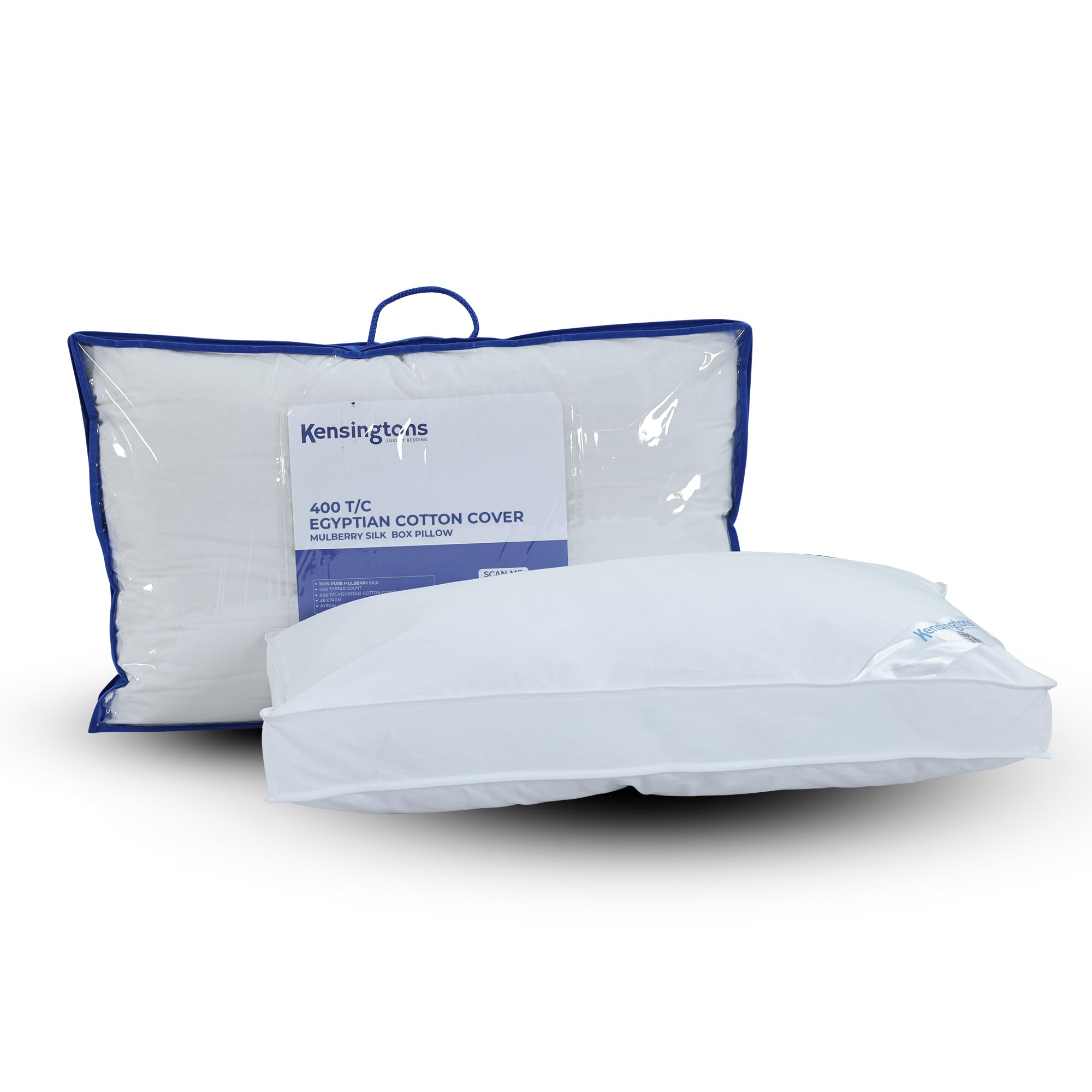 Kensington Luxury Extra Support Mulberry Silk Pillow – 8cm Side Wall for Superior Loft – 100% Soft Egyptian Cotton Cover, Box Filled – 48cm x 74cm