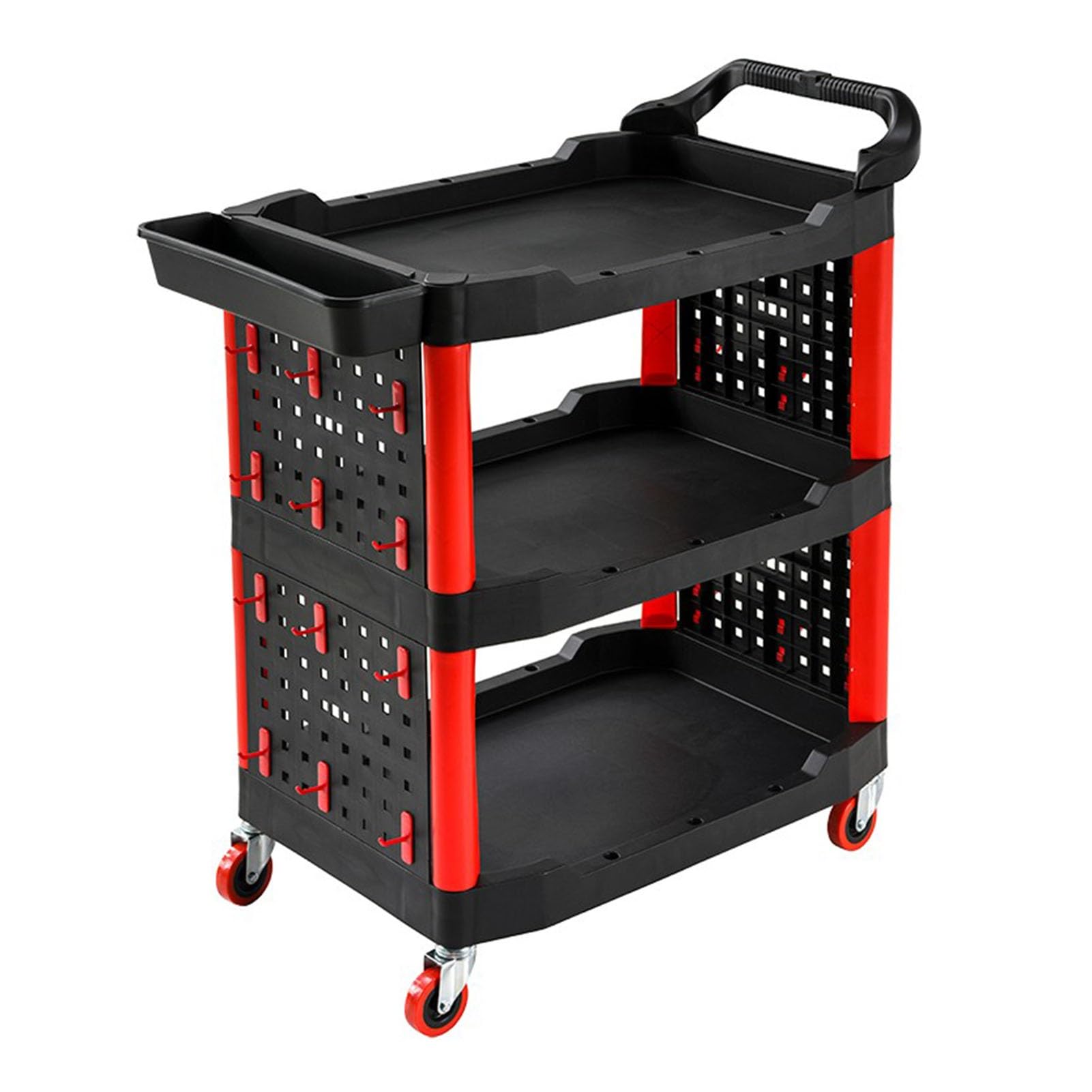 Rolling Tool Cart,3 Tool Storage Organizer,Metal Service Cart with Lockable Wheels 660lbs Load Capacity for Garage Home Hotel Repair Shop and Warehouse (Color : Red)