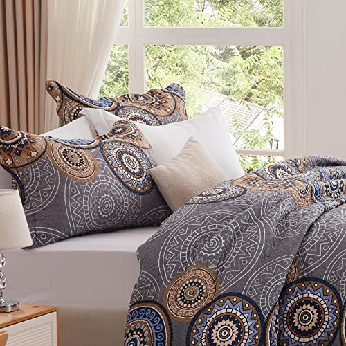 3 Pieces King Size Quilt Set Lightweight Summer Bedspread 98''X106'' Soft Microfiber Floral Coverlet Luxurious Warm Bed Cover For All Seasons Vintage Gray Bedding Set (1 Quilt, 2 Pillow Shams) #TOP5