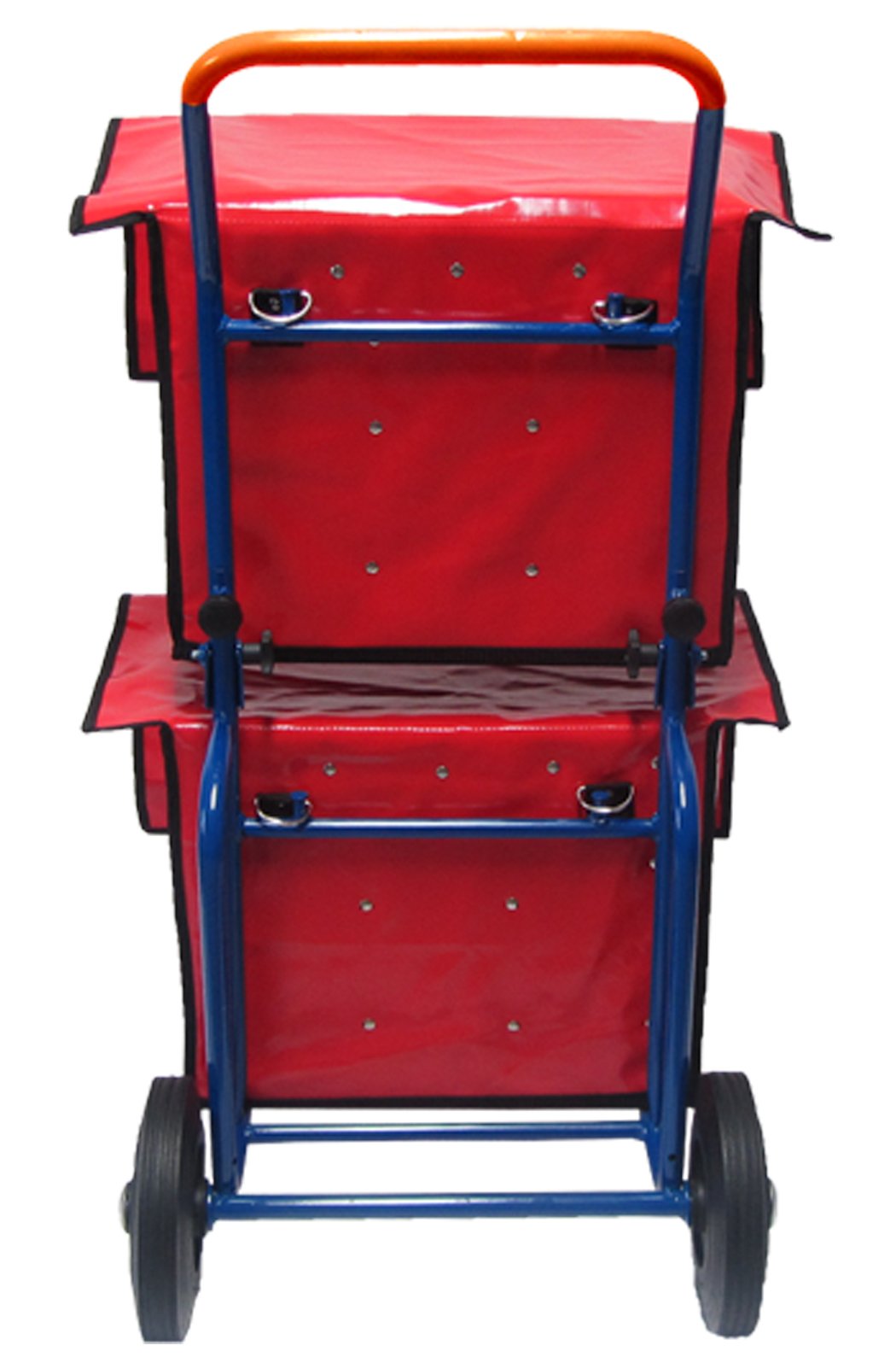 Zeitungsroller Multi2 mit Zwei roten Zeitungstaschen aus LKW-Plane, Vollgummireifen, Zustellerbedarf