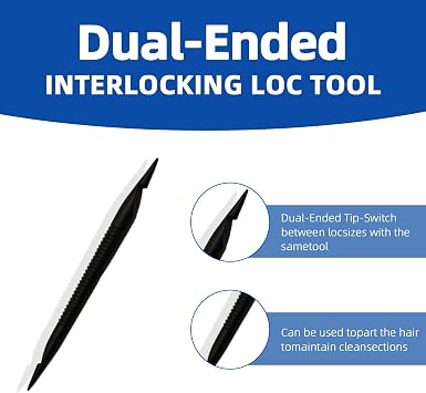 UEKPDM 1 Pack Dual-Ended Interlocking Loc Tool, Black Non-Slip Hair Retightening Needle for Dreadlocks Microlocs, Home DIY Salon Hair Styling & Maintenance Tool