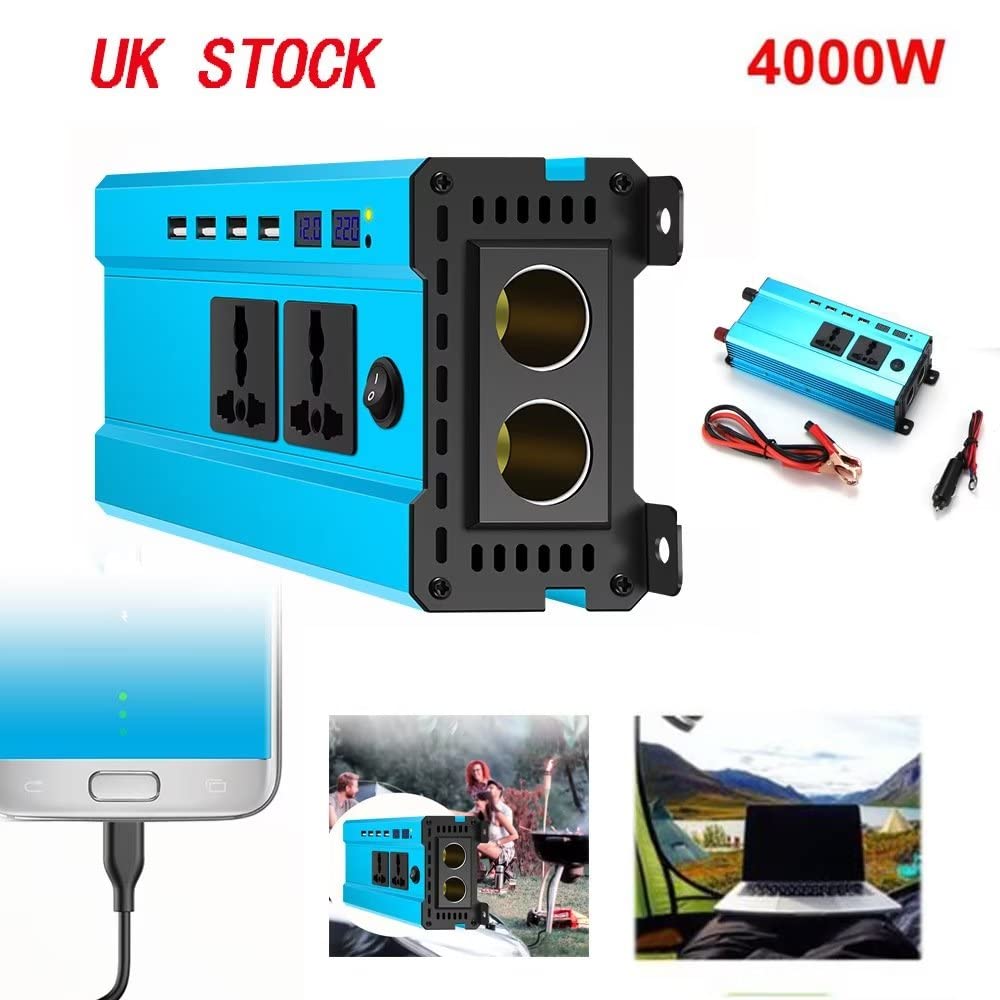 Onduleur sinusoïdal, 3000w / 4000w / 5000w onduleur de Voiture 12V / 24V DC à 220V convertisseur de Tension AC avec Port USB et Prise pour l'extérieur à la Maison, 3000w 12V - 220V