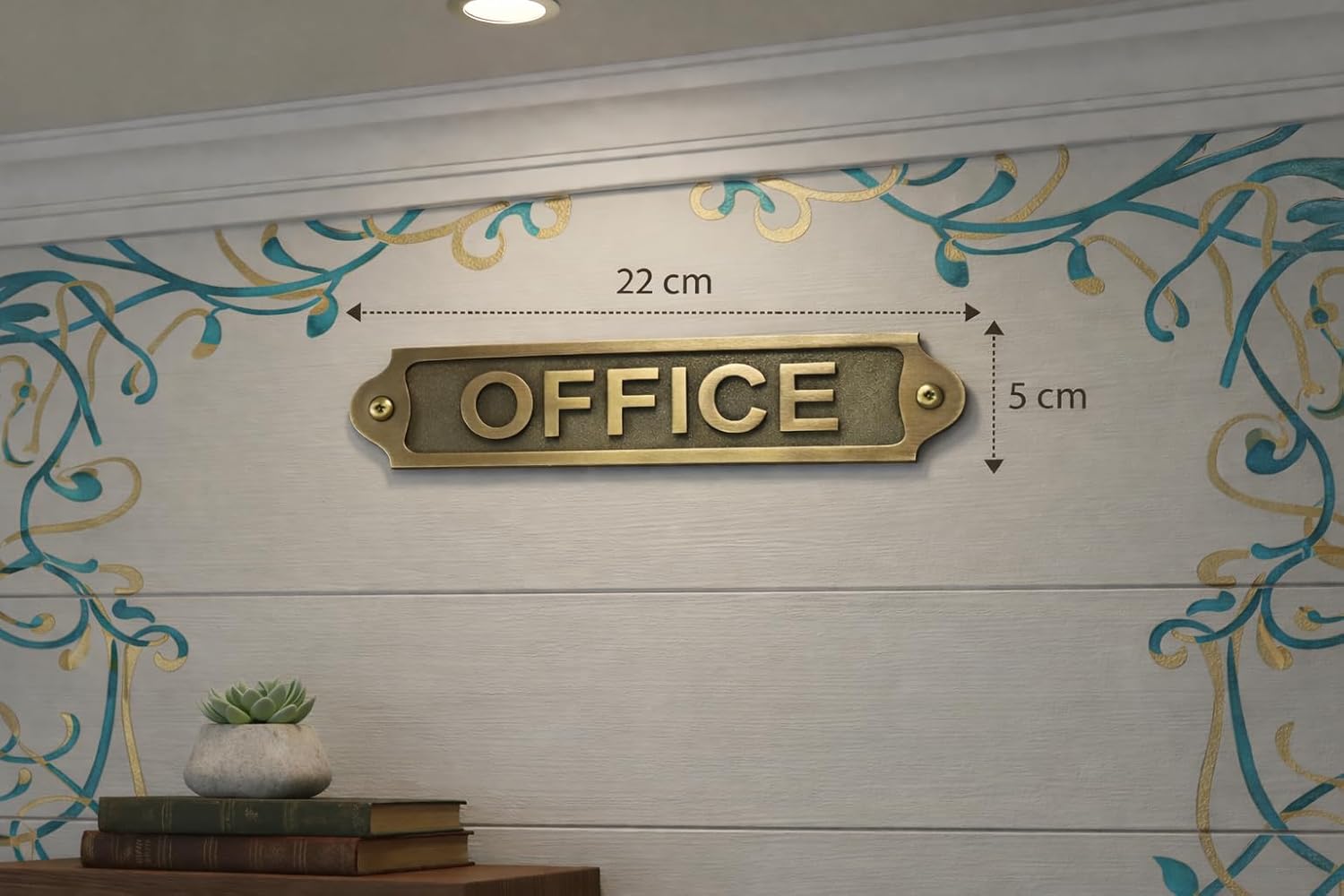OFFICE Antique Vintage Door & Wall Plaque Sign | Classic Engraved Metal Workspace Name Plate with Screws for Home Business Decor | 22 x 5 cm | OFFICE