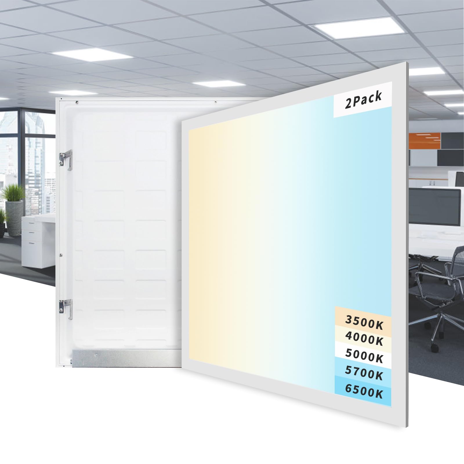 2 Pack 2x2 LED Flat Panel Light, 5 CCT 5 Power Modes Adjustable