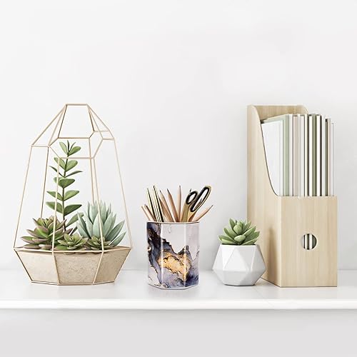 Miniatura 4 de WAVEYU Soporte de cerámica para bolígrafo para escritorio, organizador de escritorio, soporte para brochas de maquillaje para mujeres, hombres,