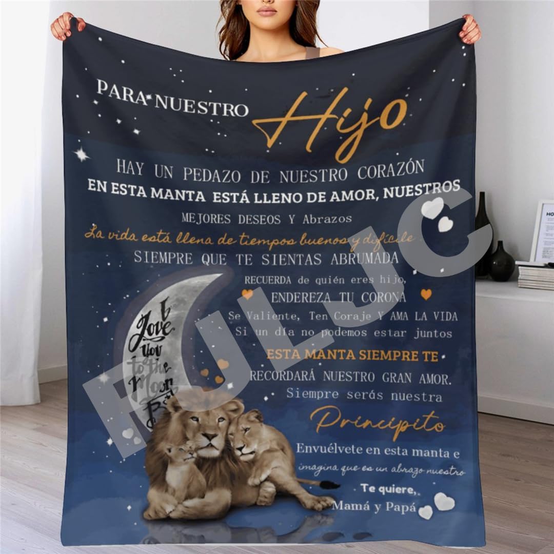 Manta para Mi Hijo De Mamá Y Papá, Personalizado Letras en Español Manta A Mi Hija,Cumpleaños de Navidad Regalo,Manta de franela80x120cm